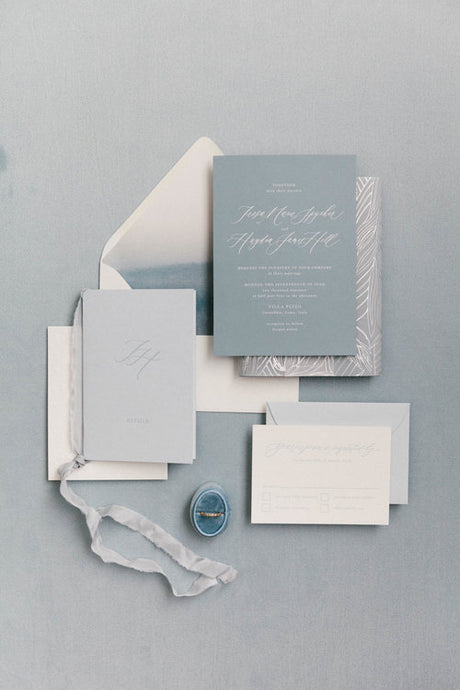 Vellum and Dusty Blue Lake Como Wedding Invitation