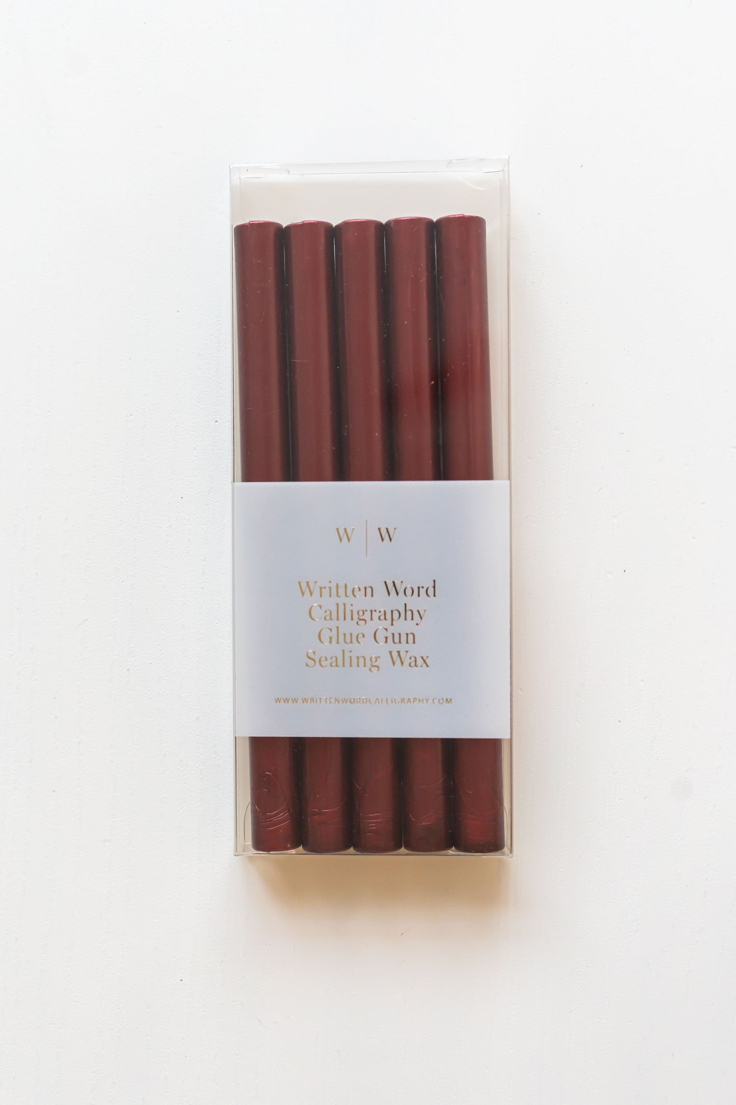 Set of crimson sealing wax sticks labeled Written Word calligraphy glue gun wax