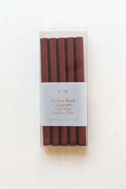 Set of crimson sealing wax sticks labeled Written Word calligraphy glue gun wax