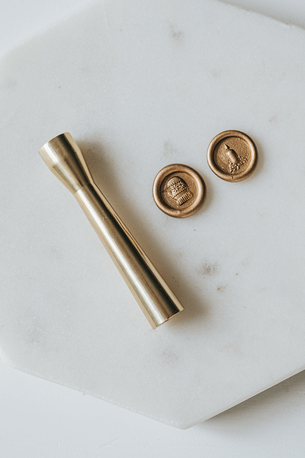 Mini wax seal stamp with mitten and candle, 9mm brass.