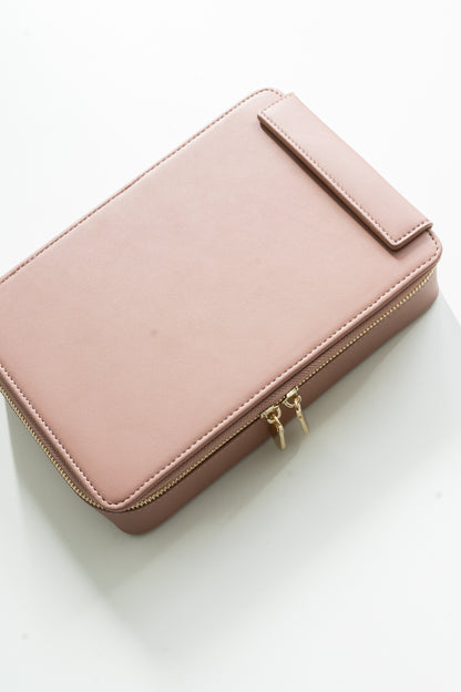 Blush pink calligraphy travel case with zipper closure, elegant organizer for lettering tools and stationery