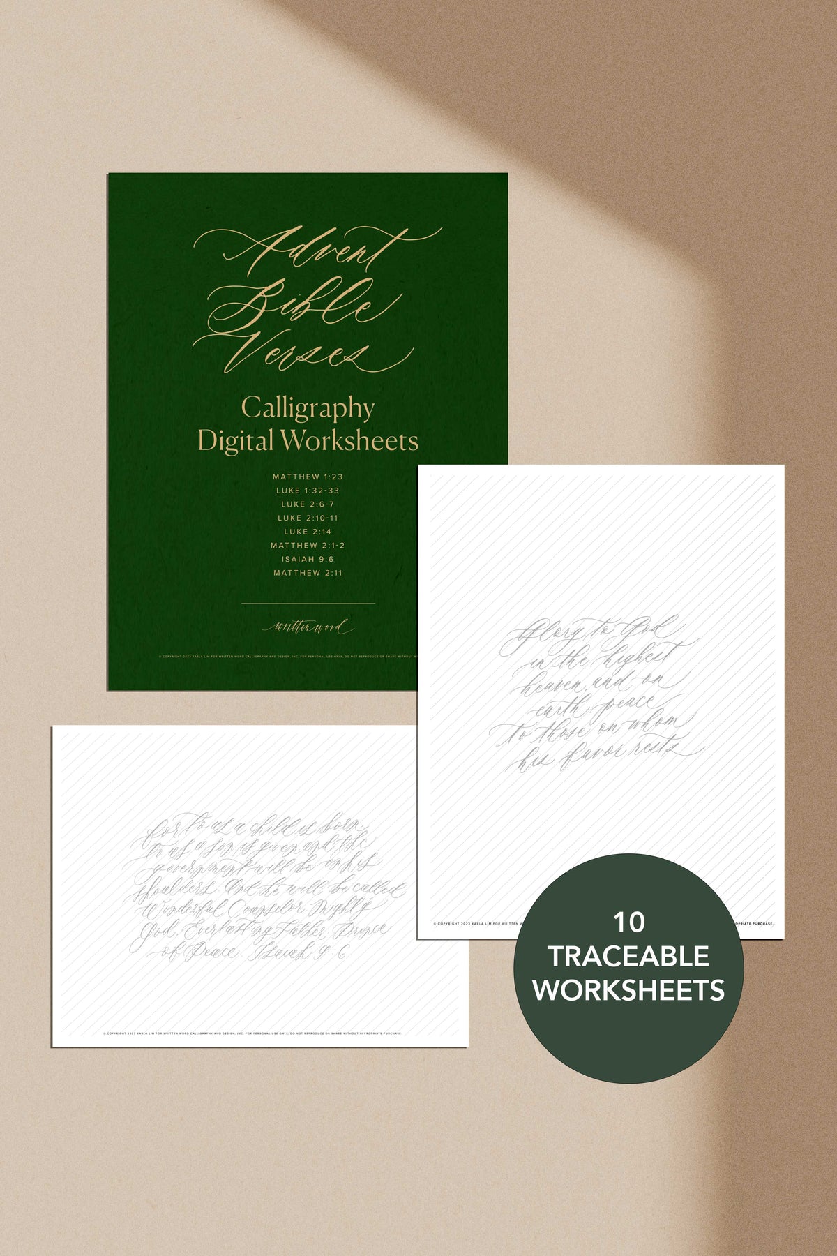 Advent Bible verses calligraphy worksheets with traceable practice sheets for lettering and hand lettering