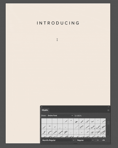 Minimalist beige promotional graphic for Mycella, a natural calligraphy font designed by Written Word, featuring elegant script.