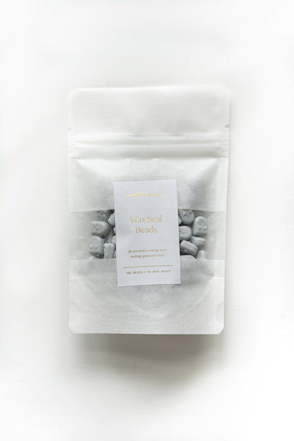 Pale grey wax seal beads in pouch for wax sealing envelopes, invitations and calligraphy