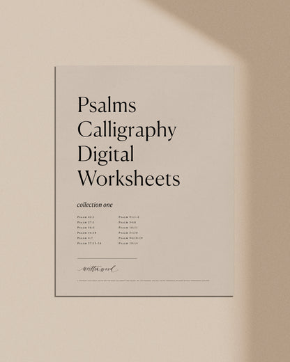Psalms calligraphy digital worksheets cover page Christian lettering practice printable