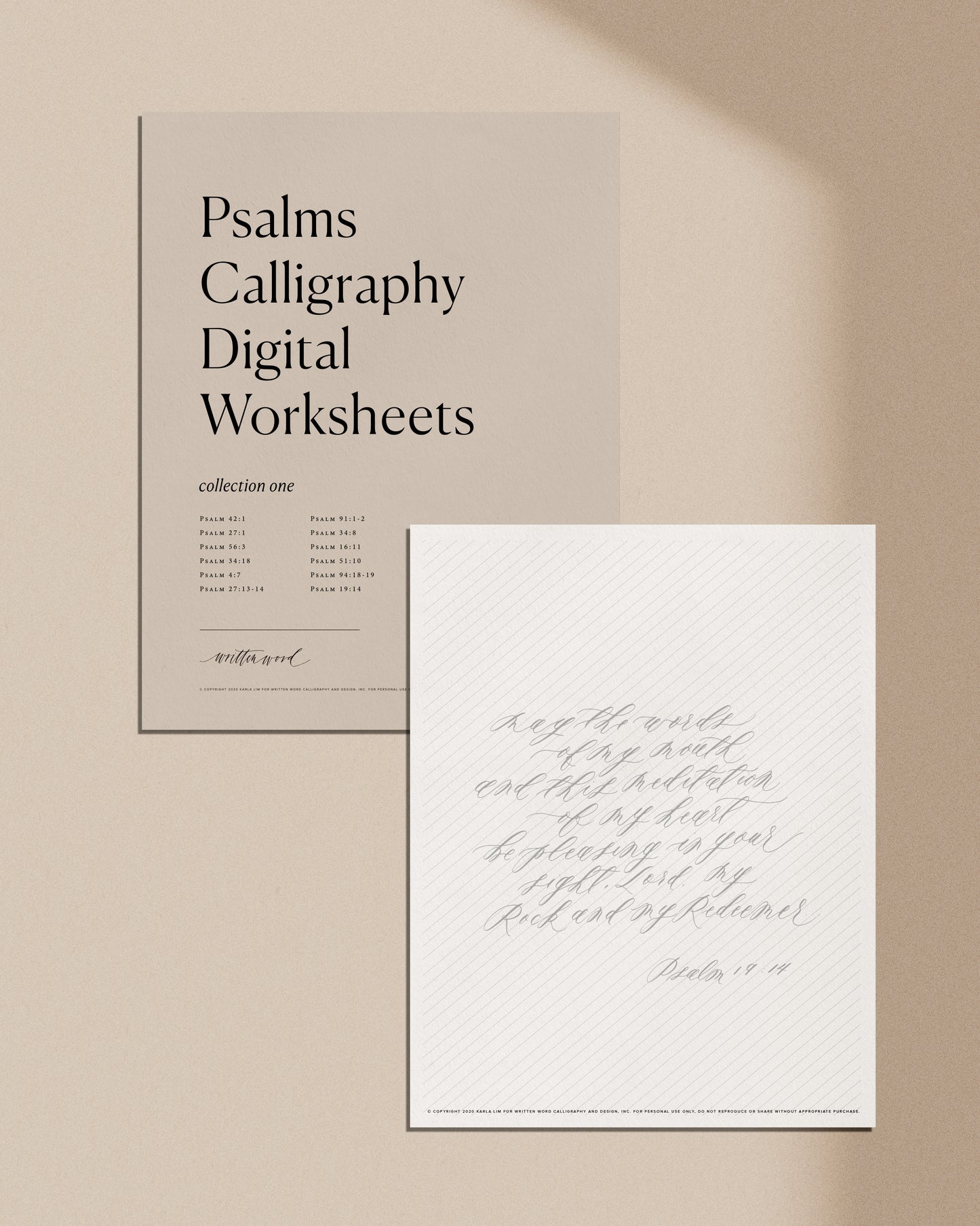 Psalms digital calligraphy worksheets printable for Bible verse lettering practice