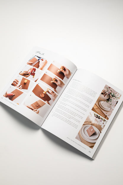 A photo guide from 'Creative Calligraphy Made Easy' showing step-by-step calligraphy and wax seal project